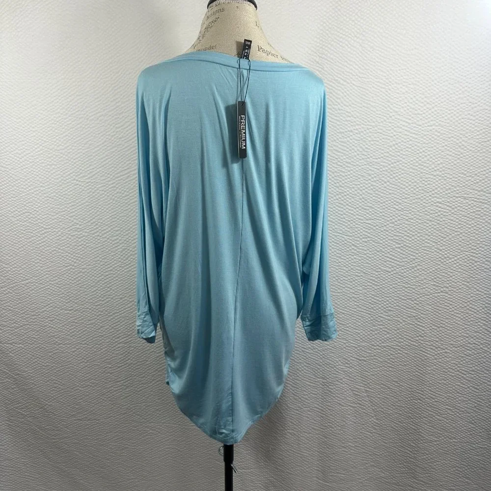 Made by Johnny Women's V-Neck 3/4 Sleeve Dolman Top with Side Shirring XXXL Blue - Picture 7 of 9